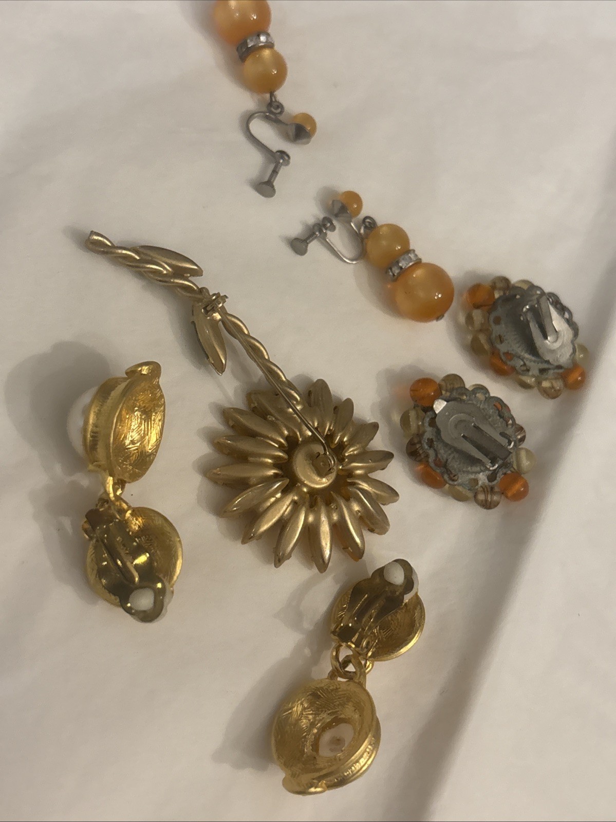 Mixed Huge Vtg Costume Jewelry Lot Orange, Amber, Yellow, Coral Colored Jewelry
