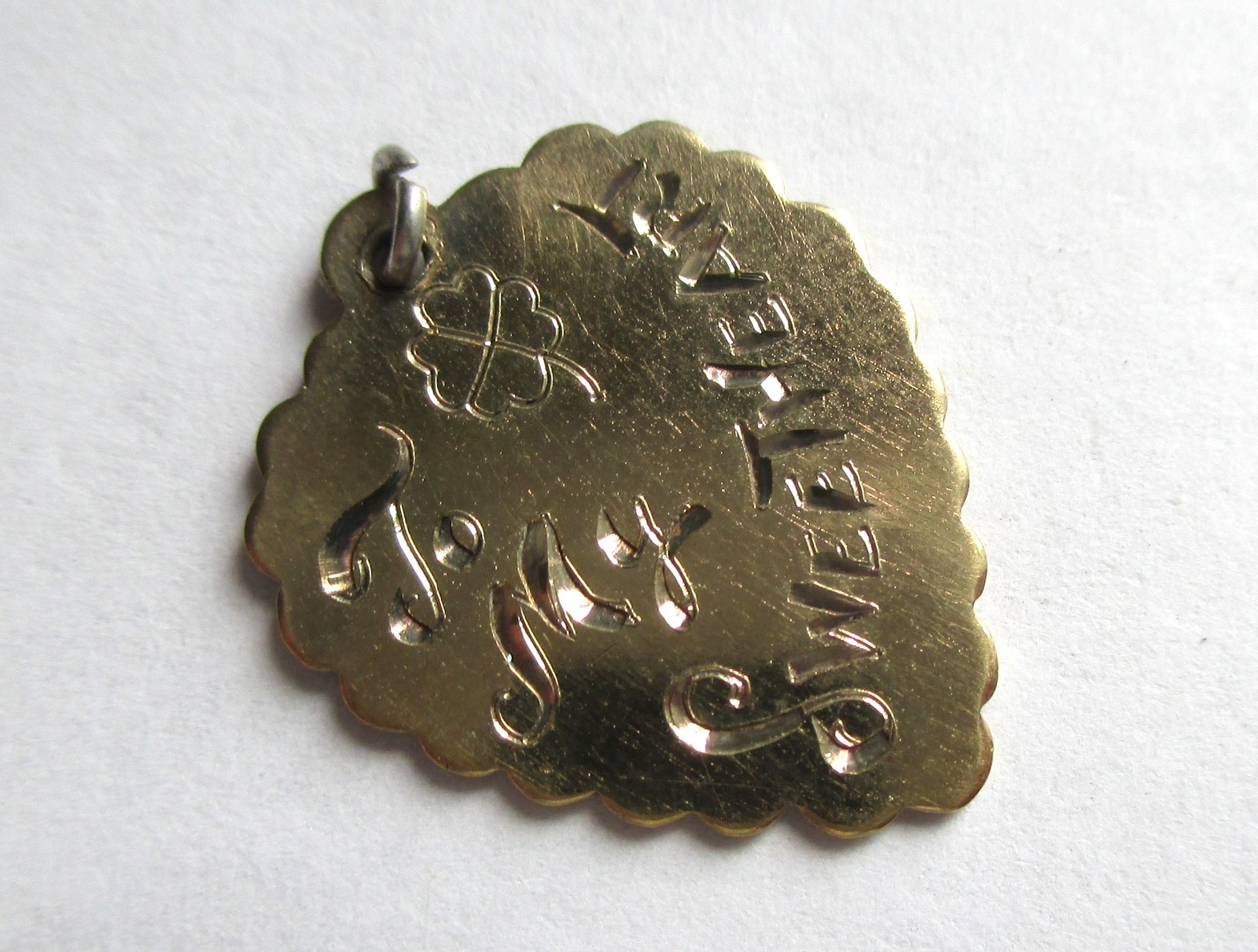 VINTAGE STERLING SILVER TO MY SWEETHEART LOVE TOKEN CHARM CLOVER GOLD WASH