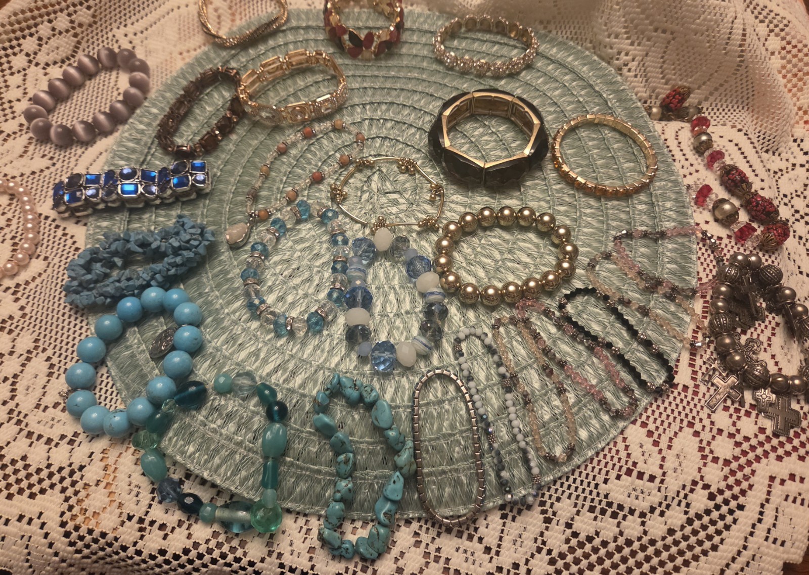 28 Vintage to Now~Costume Jewelry BRACELETS Rhinestone Bead Stretch LOT