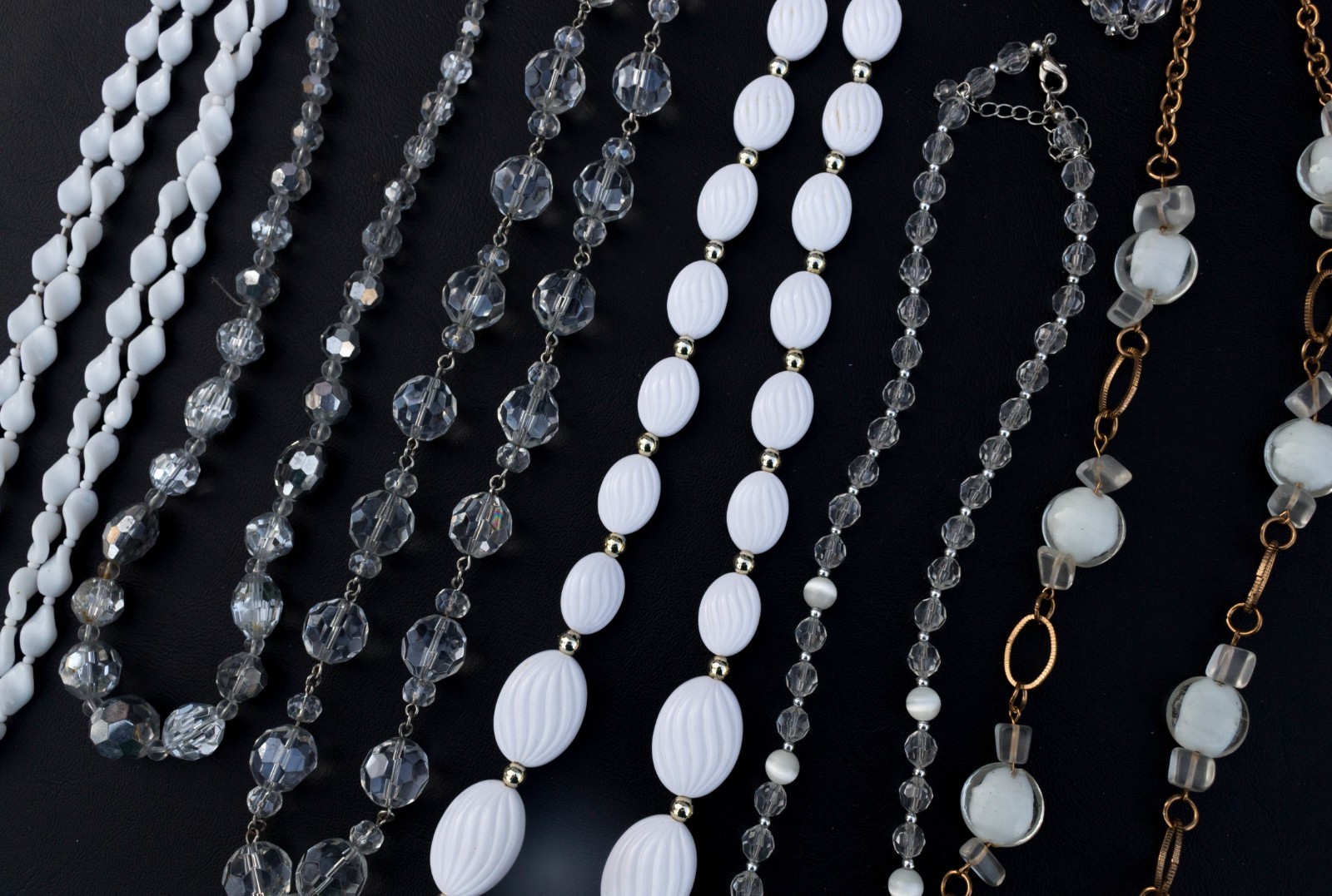 Vintage to Now Lot of 6 Clear Crystal and White Glass & Acrylic Bead necklaces