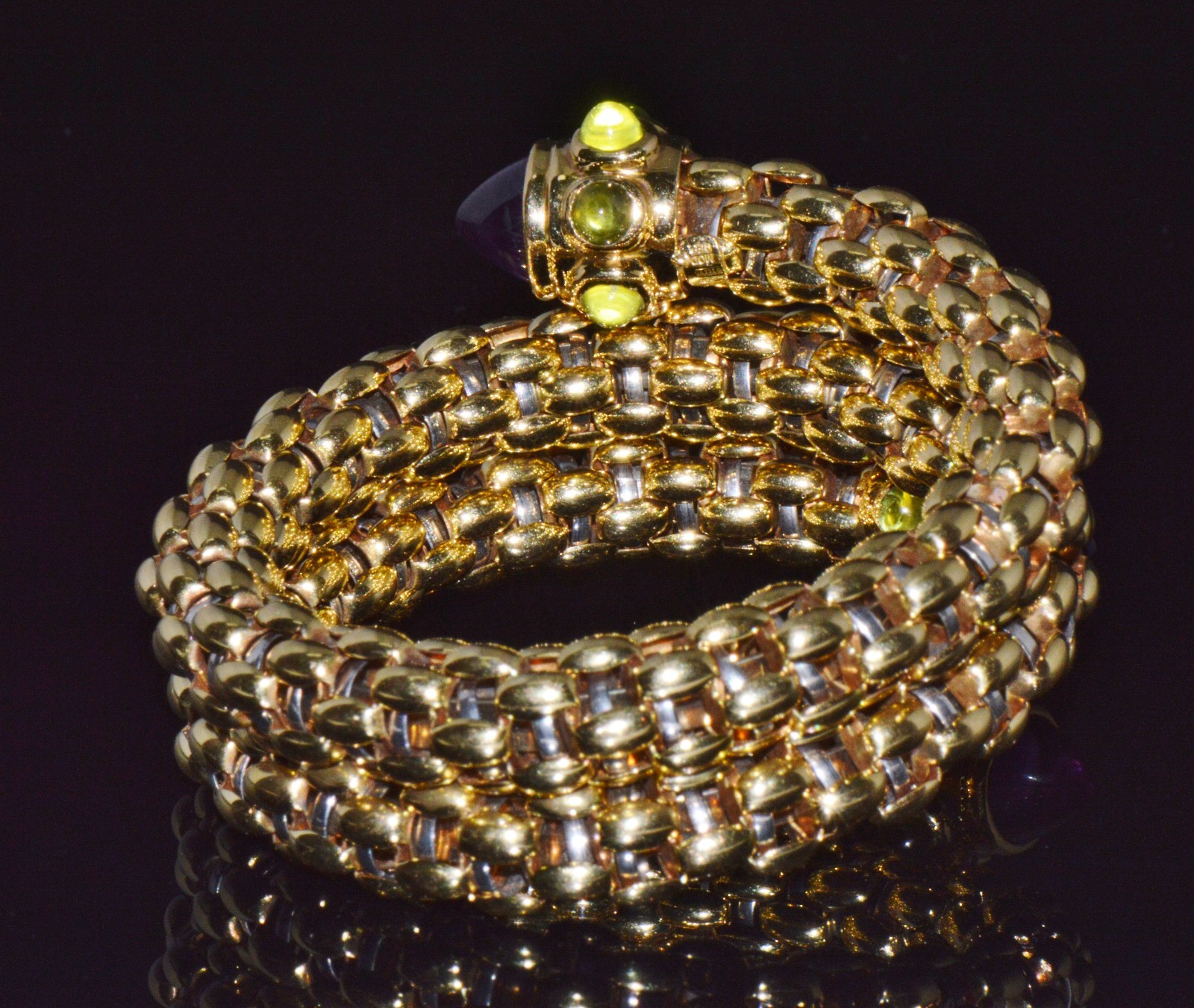 RARE VINTAGE FOPE AMETHYST 18K SOLID GOLD DOUBLE WRAP SNAKE FLEX’IT BRACELET