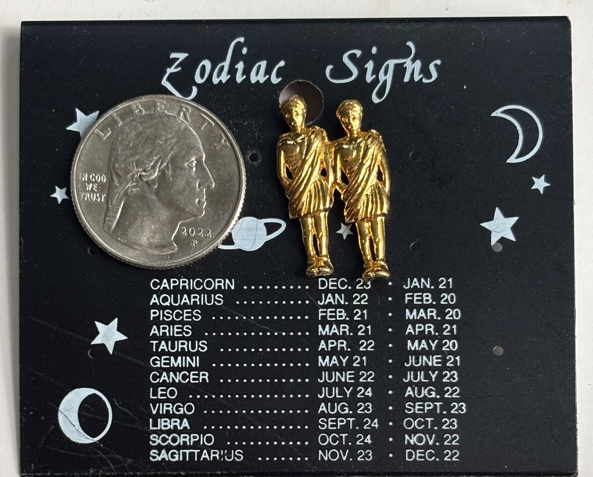 Vintage Gemini Gold-Toned Twin Pin; Astrology Zodiac Fashion;May/June B-day