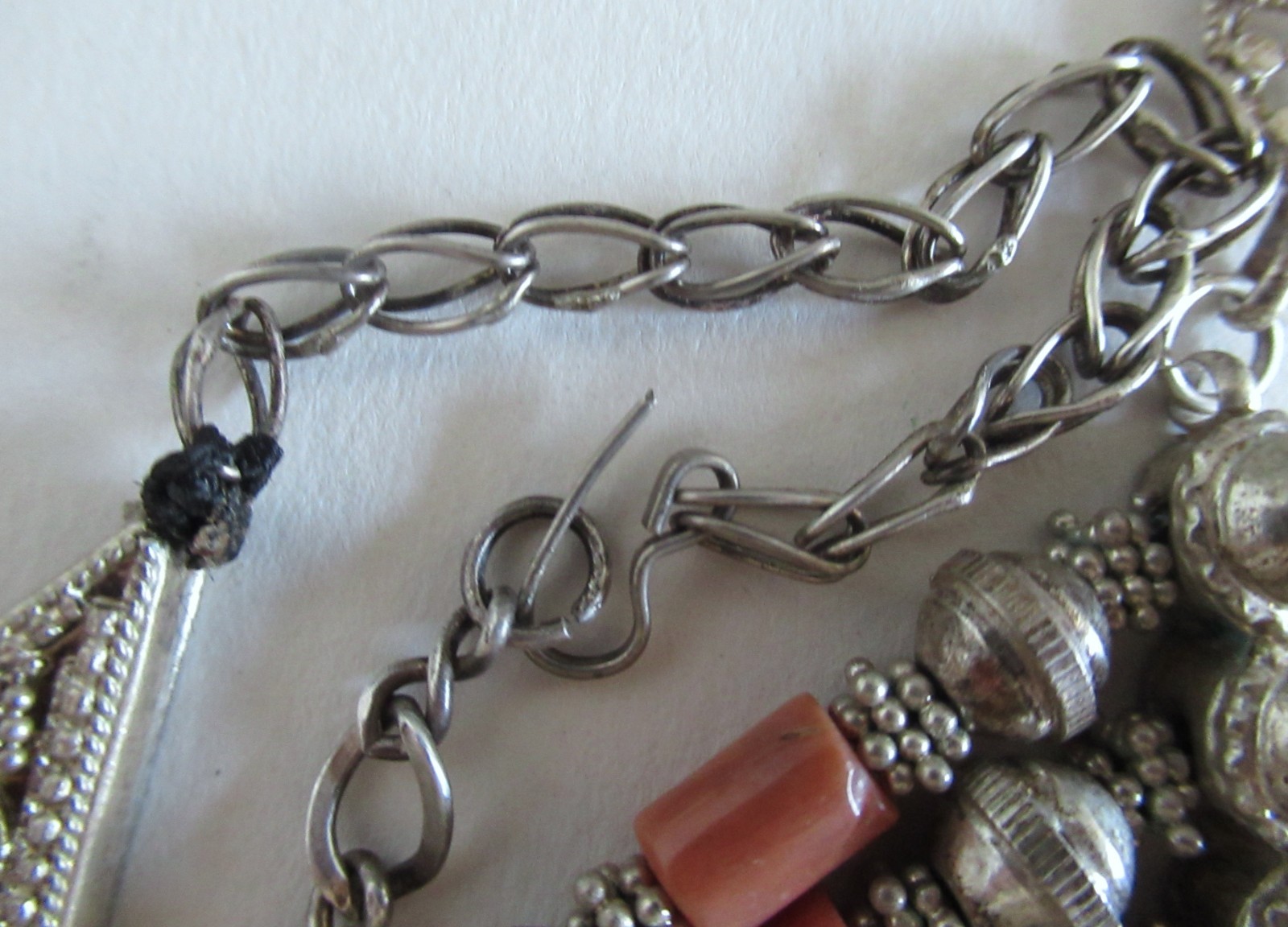 HUGE STATEMENT STERLING FESTOON NECKLACE w CORAL, 19 INCHES, 88 GRAMS, YEMENITE?