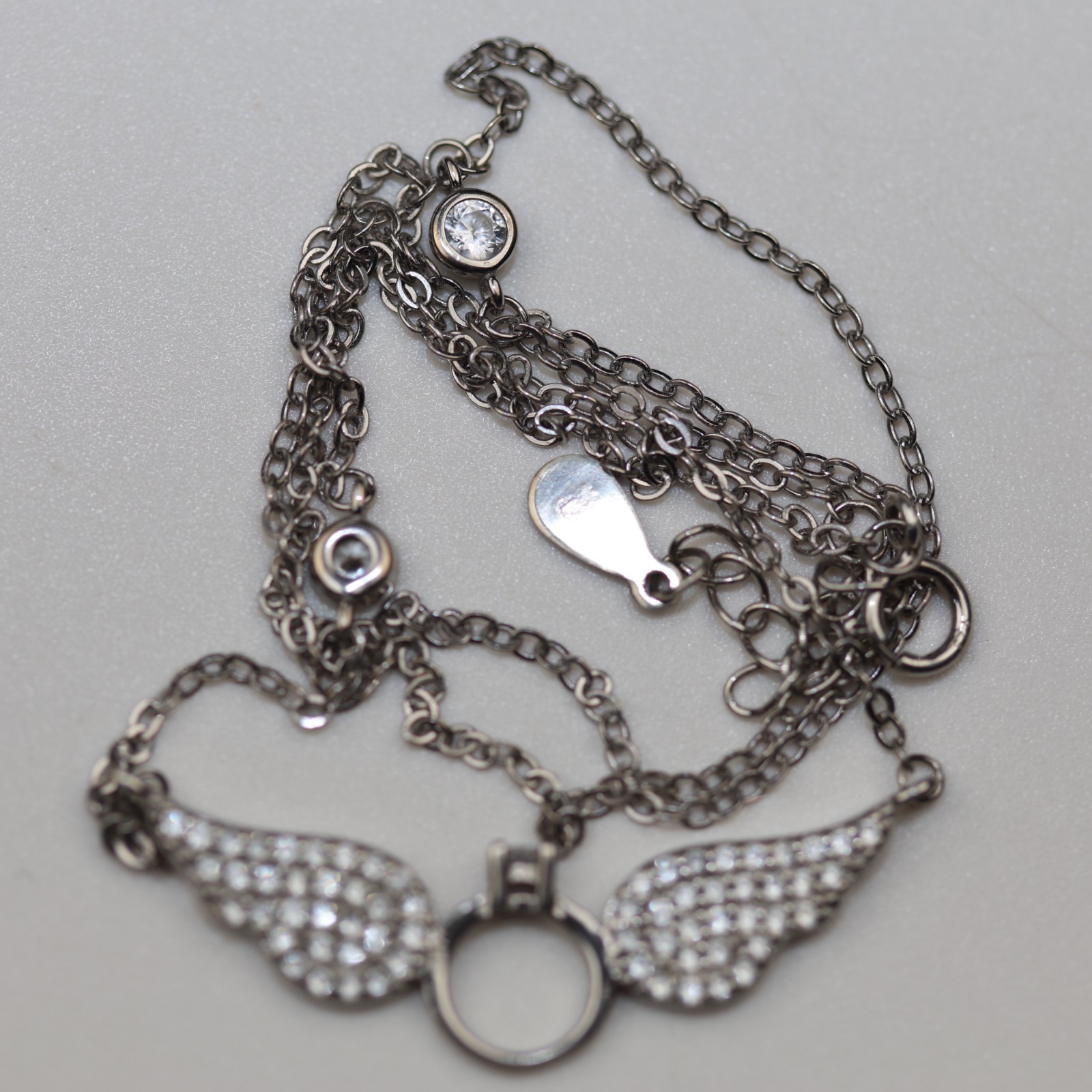 Angel Wings and Ring with Gemstones Pendant Necklace Sterling Silver