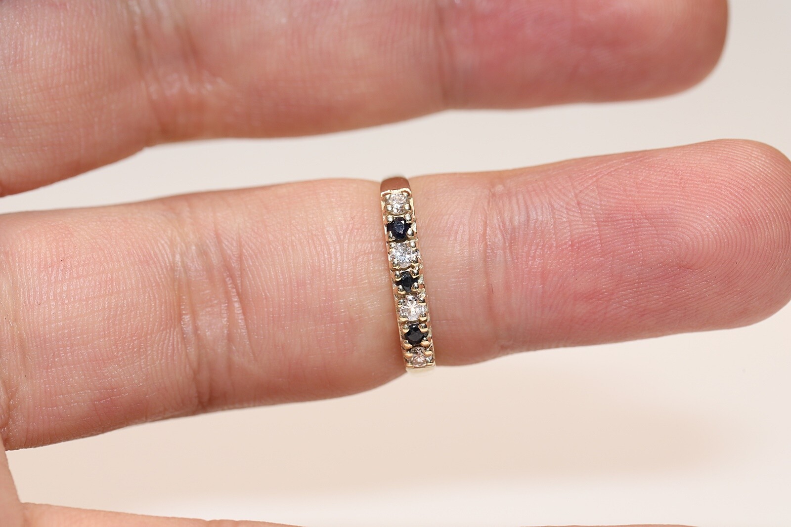 Antique Circa 1900s 9k Gold Natural Diamond And Sapphire Ring
