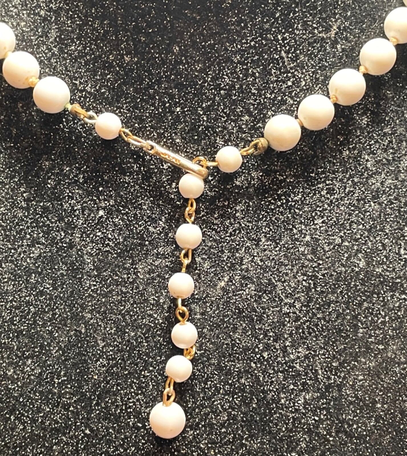 JAPAN necklace earrings vintage set white beads hook clasp screw back earrings
