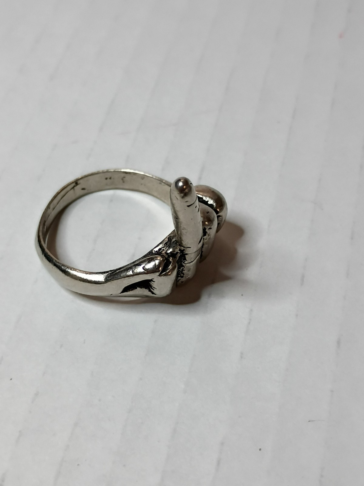 Vintage Metal Middle Finger Ring Size 13.75 Biker Retro Punk Rock Goth Crude