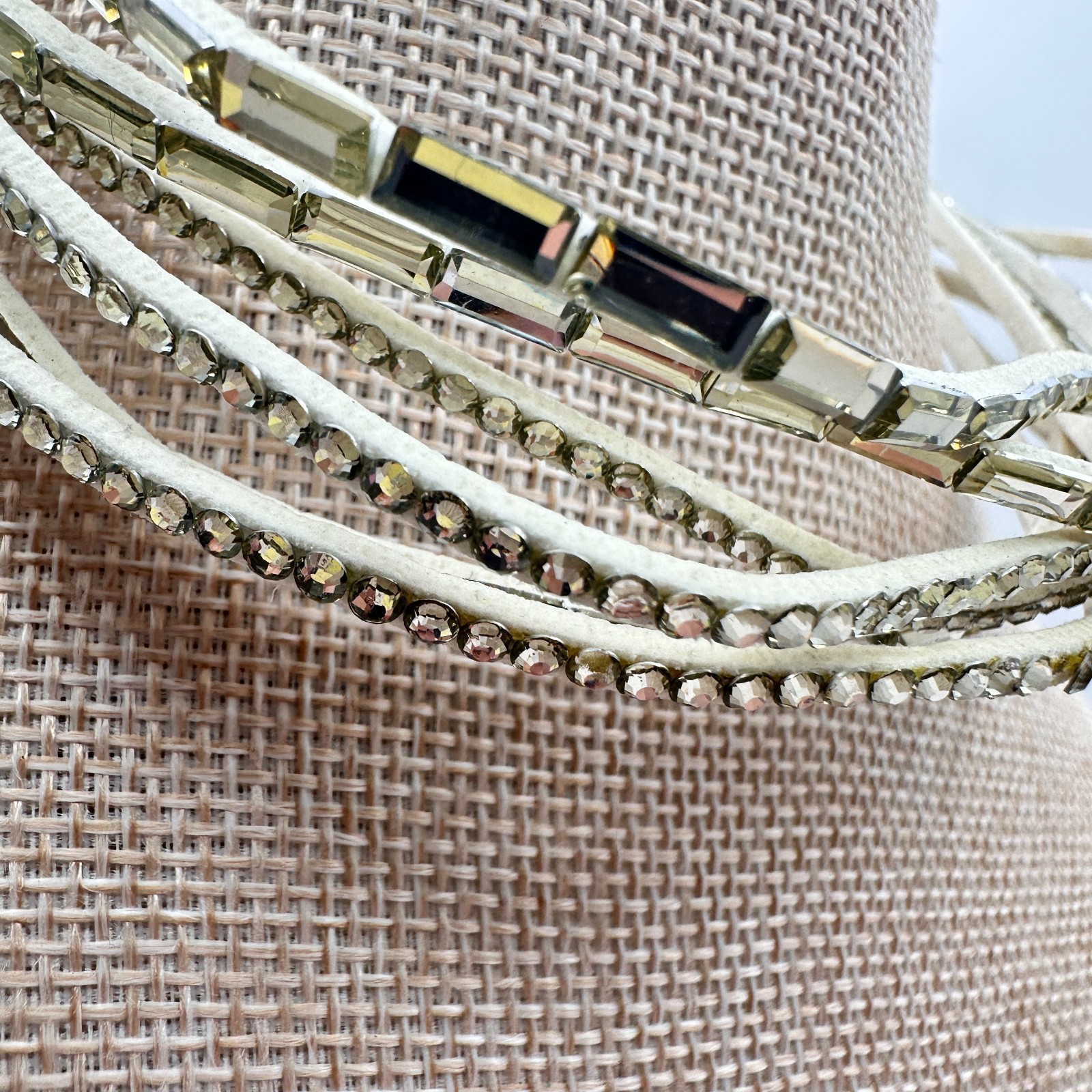 Vintage Y2K Multi-Strand Clear Glass Choker Wrap Necklace Womens Classic Jewelry