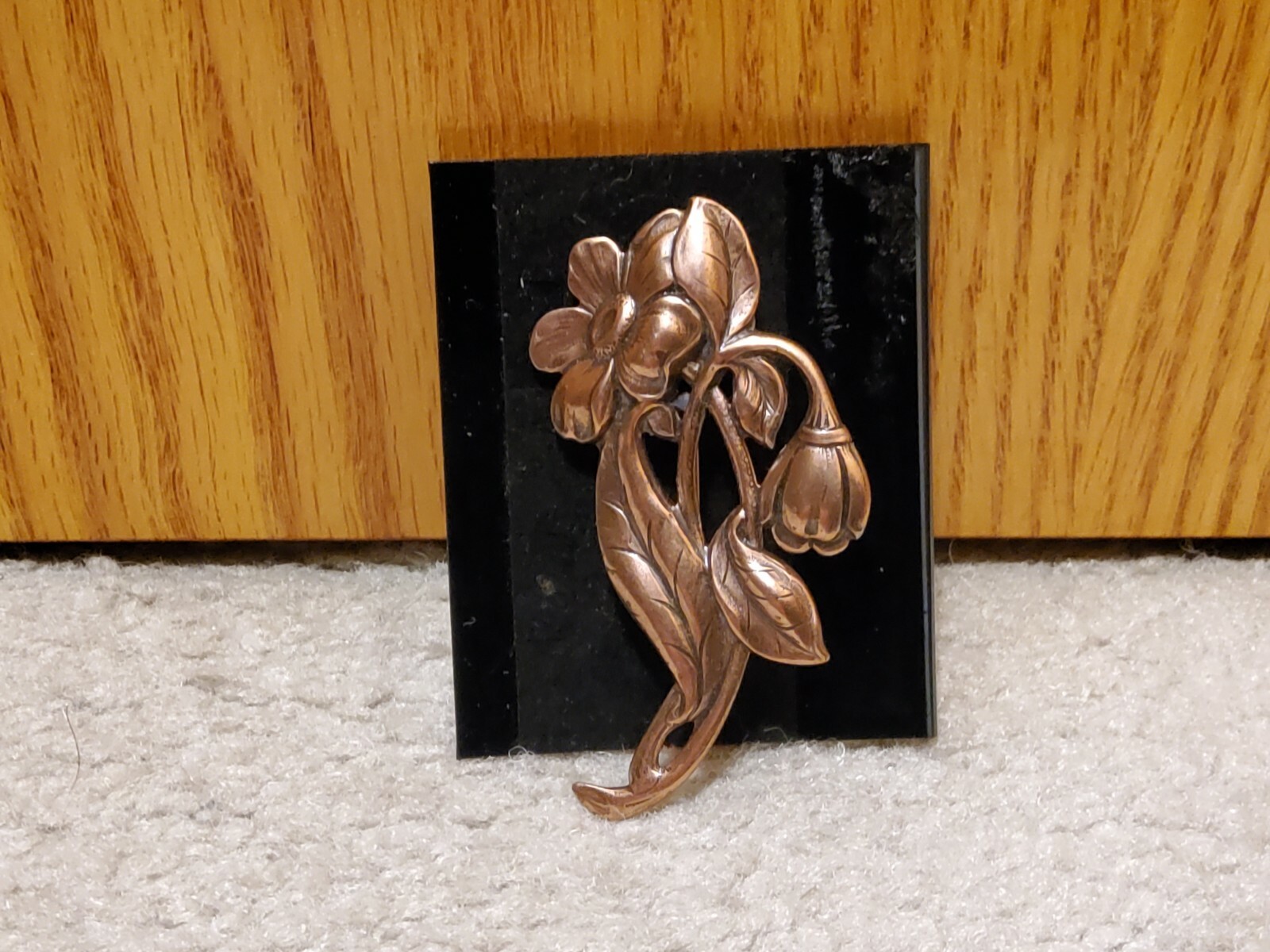 Vintage Classic Flower Plant Leaves Pin Copper Tone Large Brooch Floral