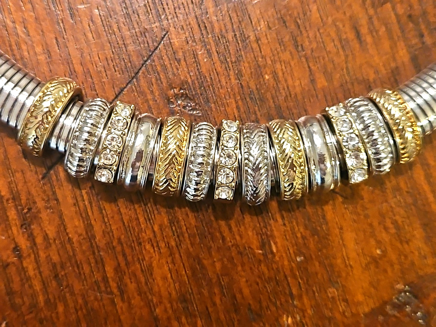 Vintage 1980s Two Tone Gold & Silver Chunky Collar Choker Necklace REVERSIBLE
