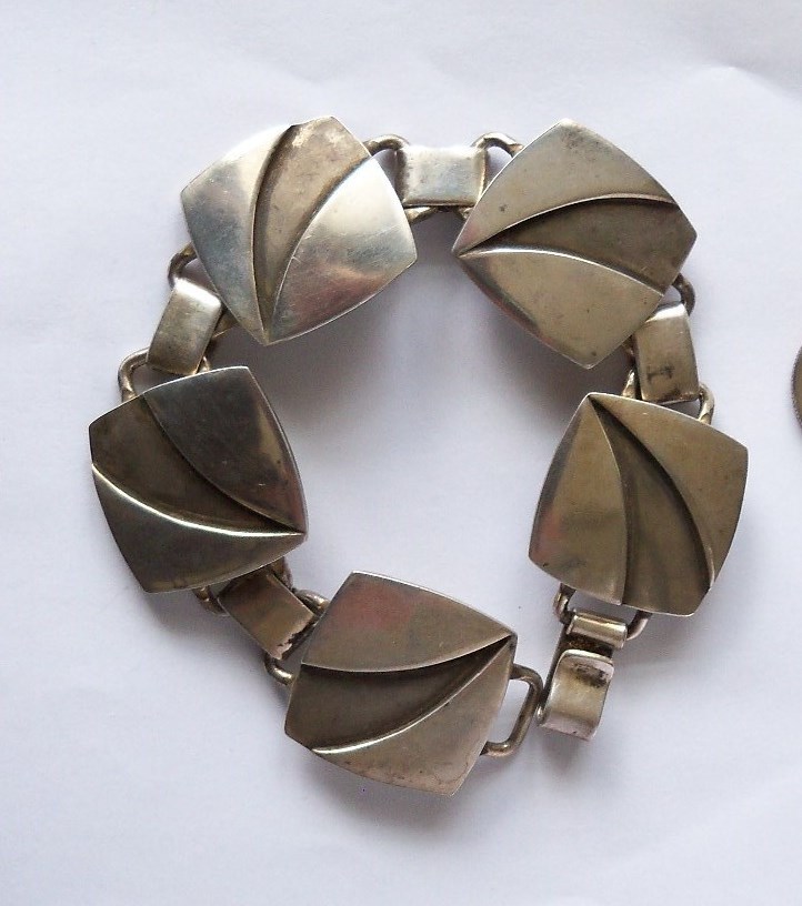 Vintage Ella Cone Sterling Silver Modernist 5 Link 7 1/4″ Bracelet 33.4g xTo