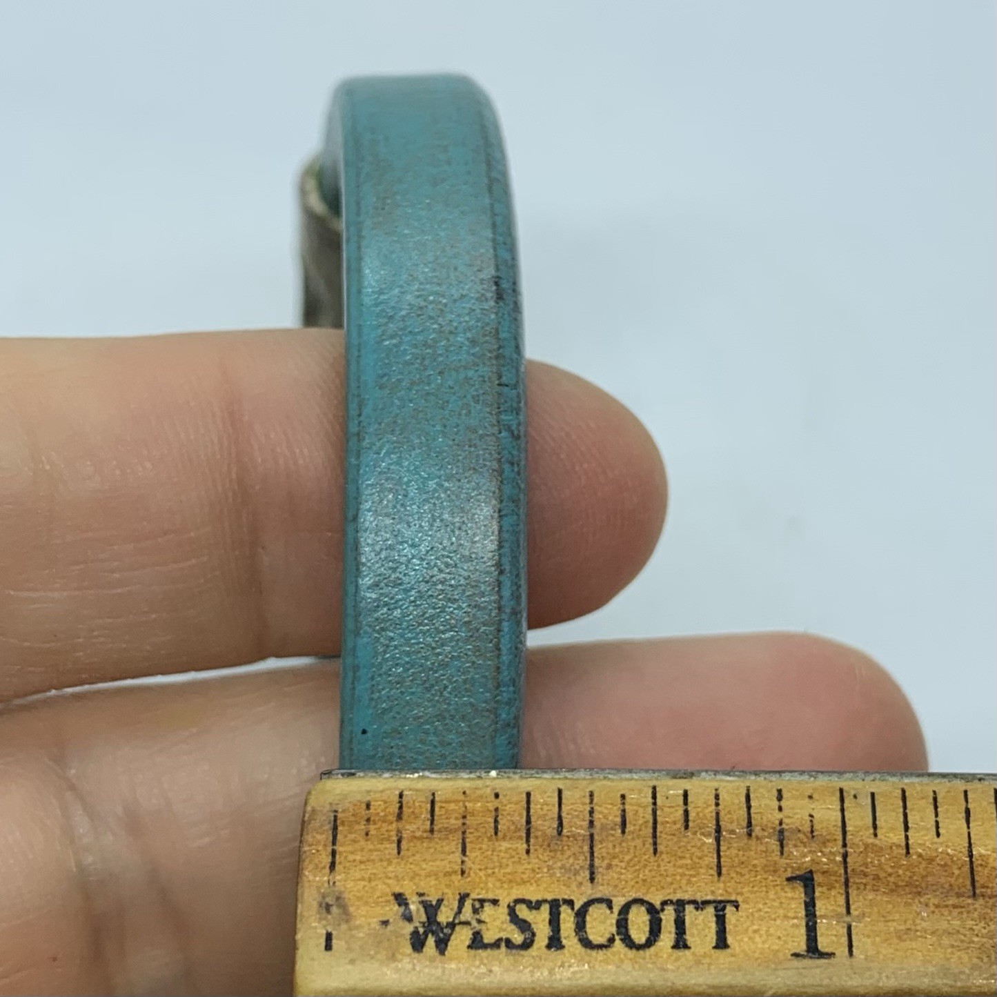 Vtg Turquoise Leather Rhinestone Bangle Cuff Bracelet Size 7.5” Southwestern