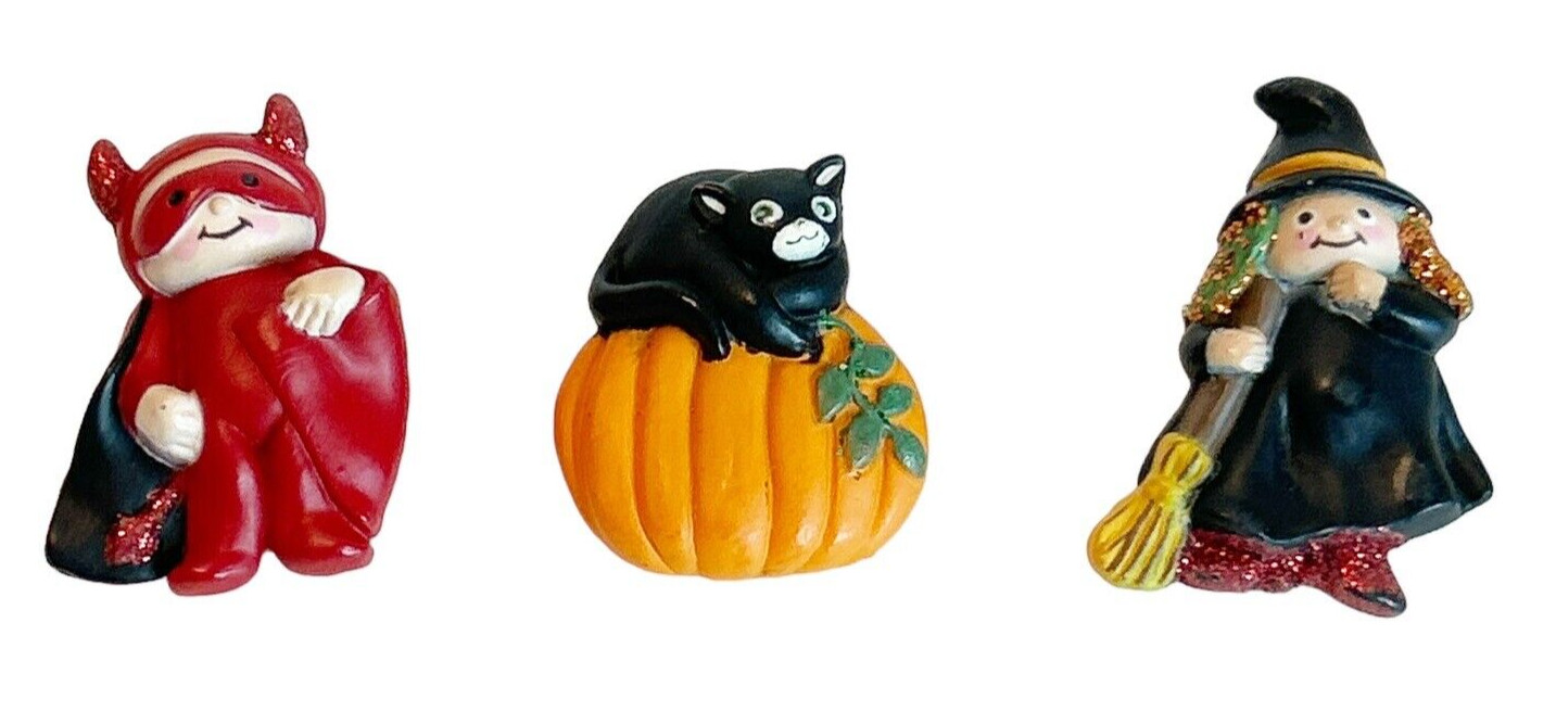 Fun World Halloween Witch Devil Cat on Pumpkin Pins Brooch Set of 3 Colorful