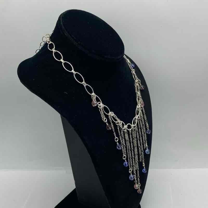 Sterling Silver 925 Multicolor Crystal Fringe Dangle Tassel Necklace 19.25″
