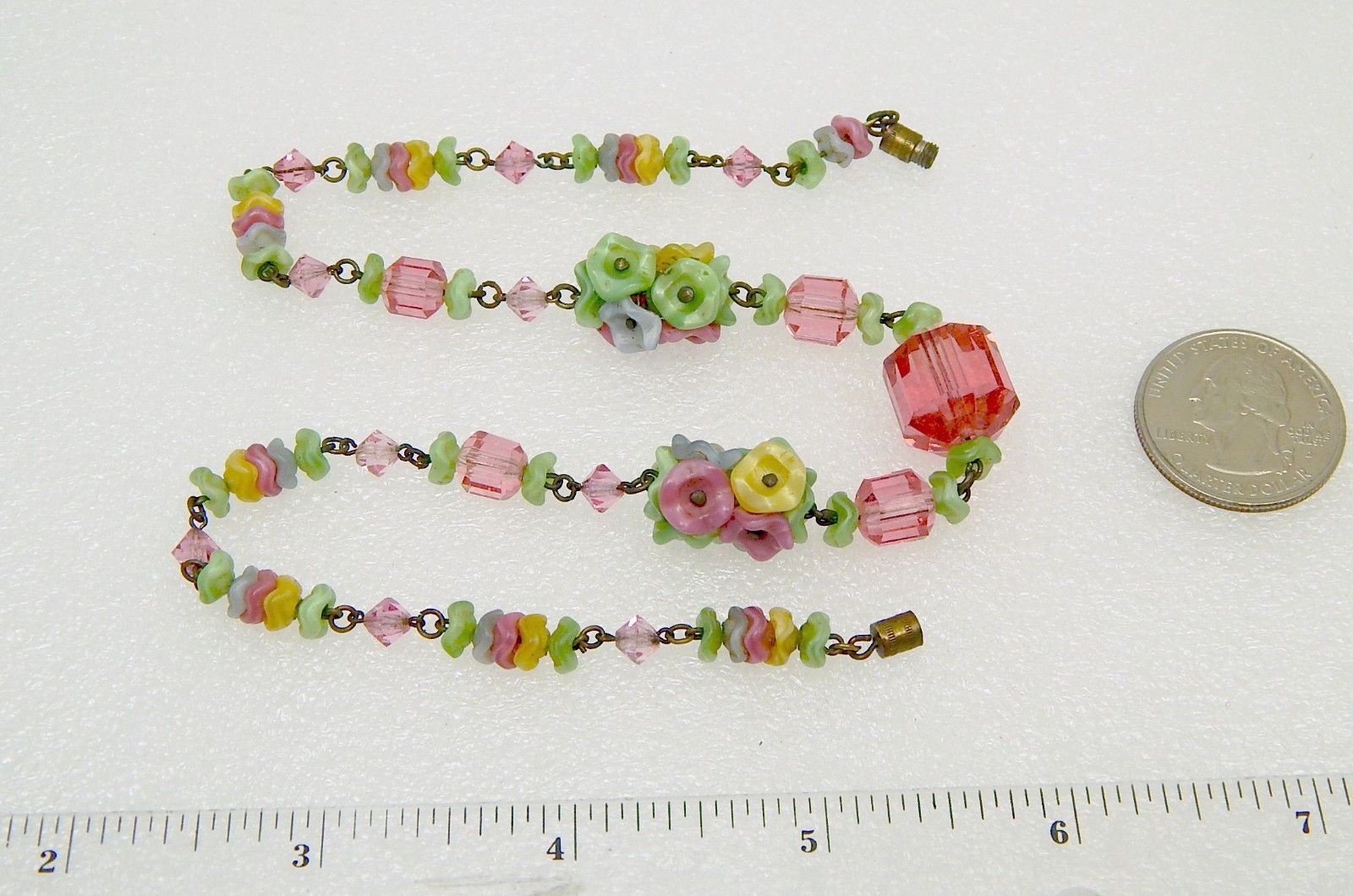 Vintage Czech Glass Flower and Bead Necklace Free Ship