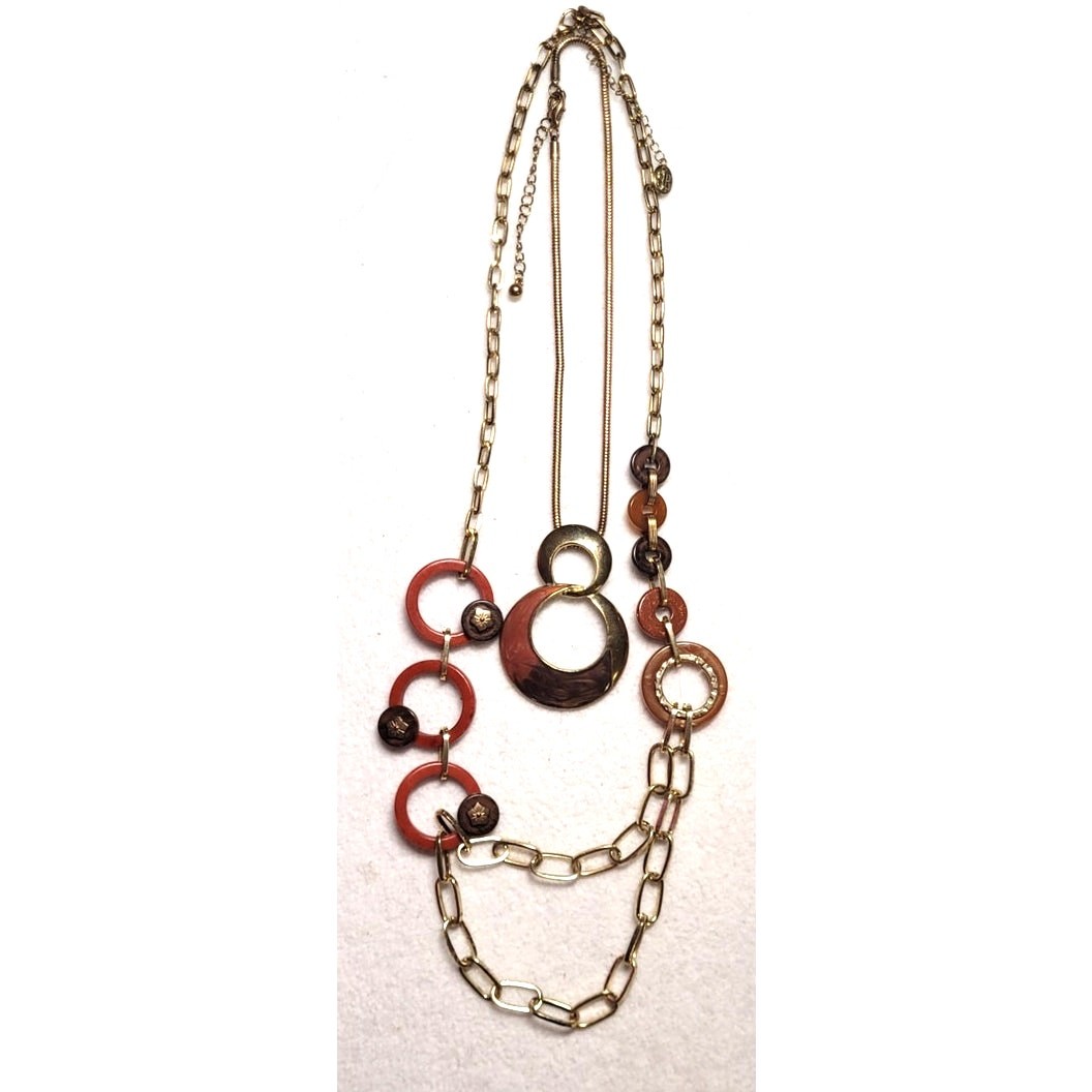 Vtg Boho Layered Necklace Lot Gold Tone Modernist Abstract Enamel Boho Y2K