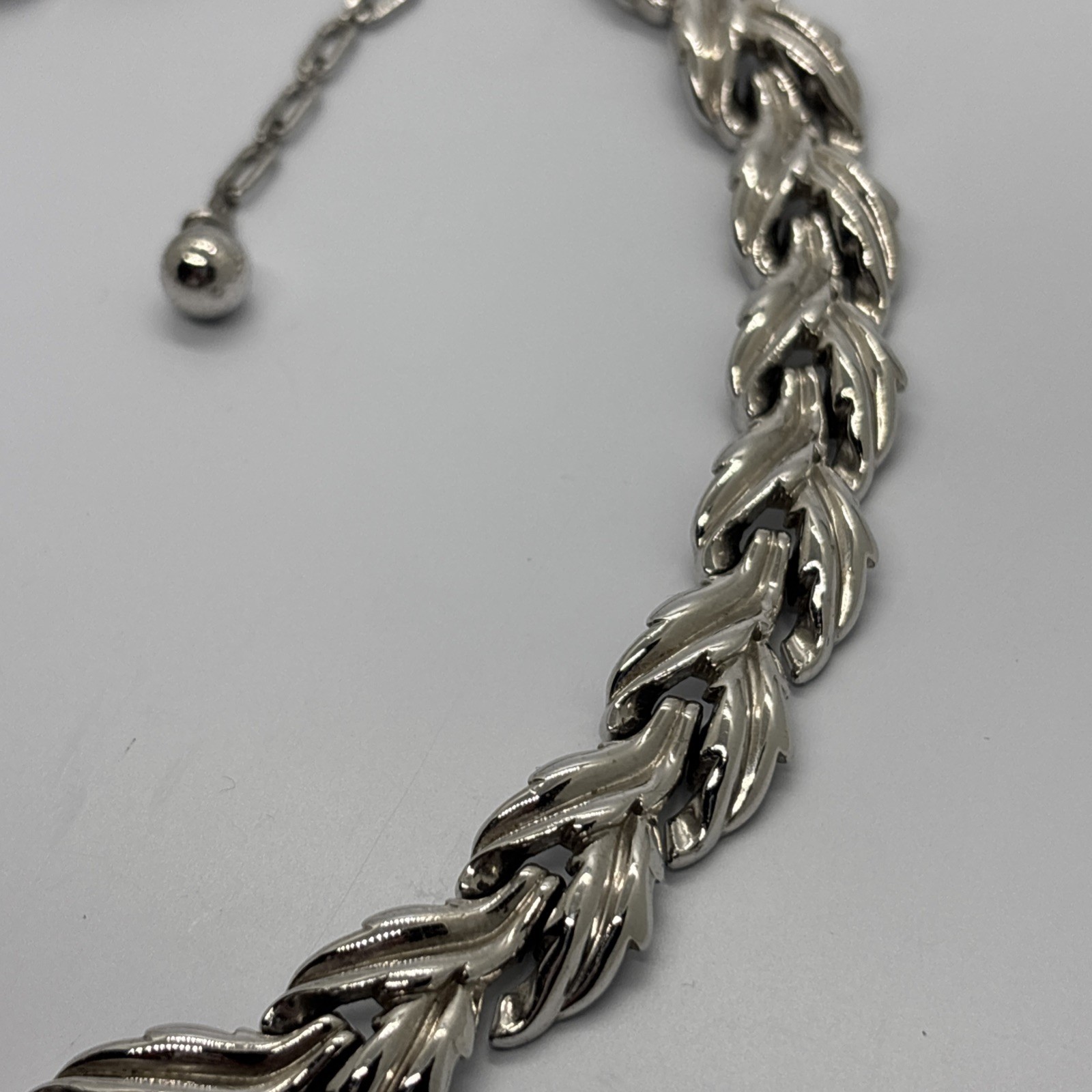 Choker Necklace Silver Tone Trifari Patent Pending Leaf Vintage Mid Century