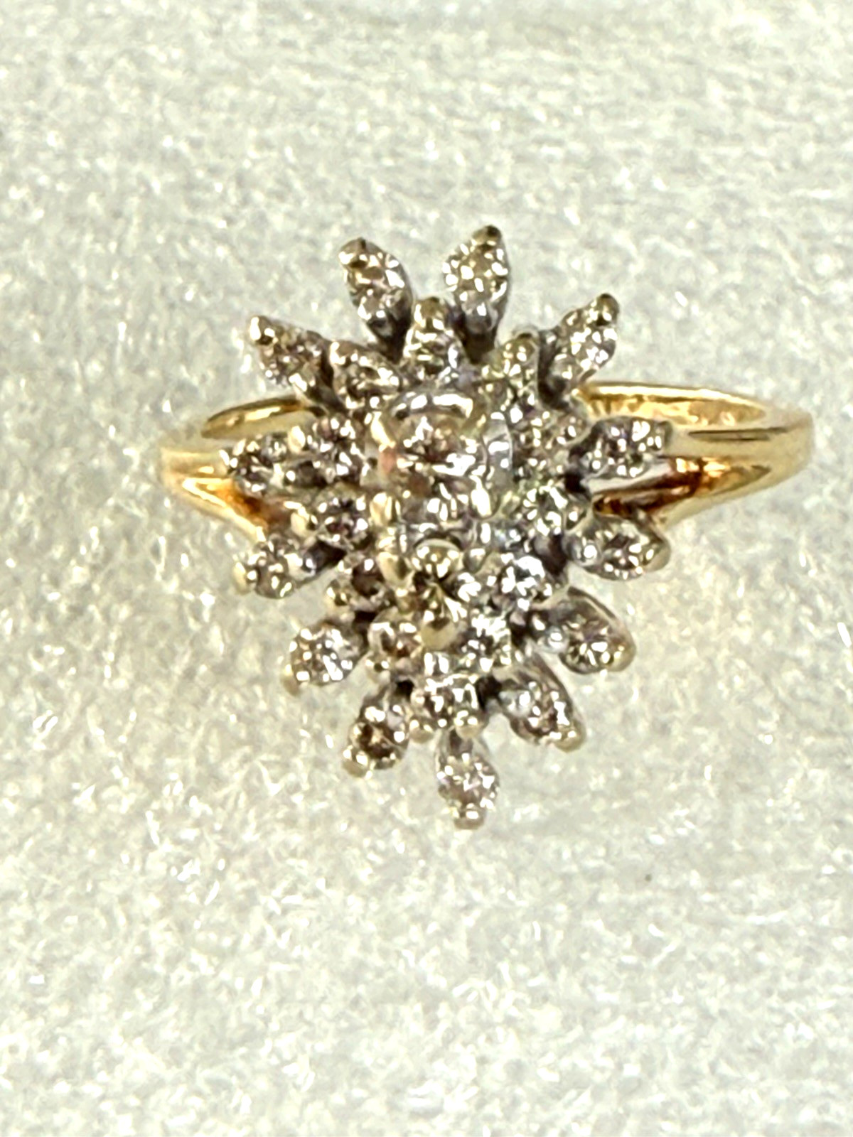 Vintage 0.45ct Champagne Diamond Pear-shaped Cluster 14K Yellow /White Gold Ring