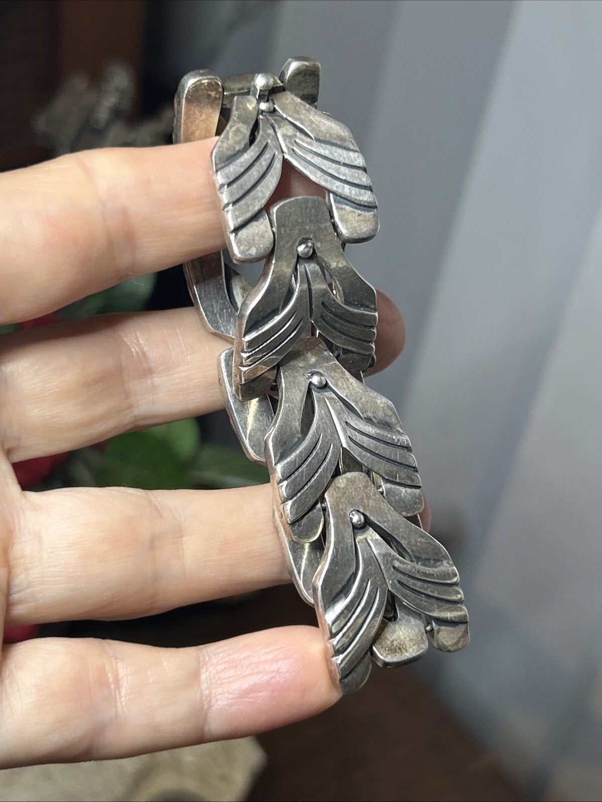 54. Vintage Maricela TAXCO 925 Sterling Linked Panel Bracelet 81.5g, 6 3/4″ Mex