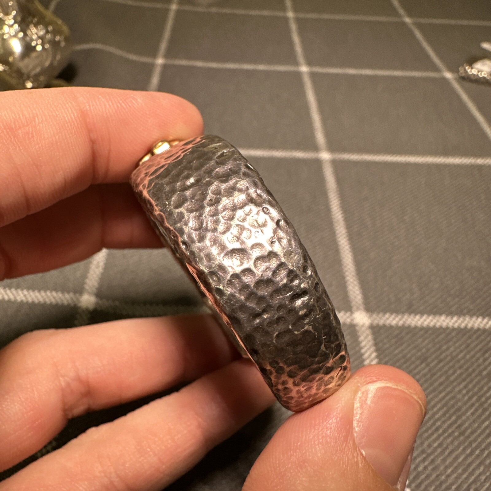 Vintage Dian Malouf 925 14k Hinged Small Cuff Bracelet Hammered