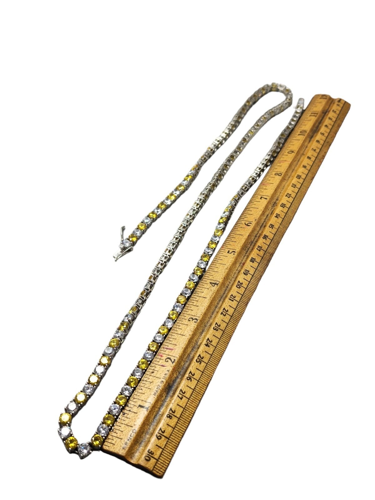 Vintage Art Deco Sterling Silver Bezel Set Yellow & Clear Quartz Necklace