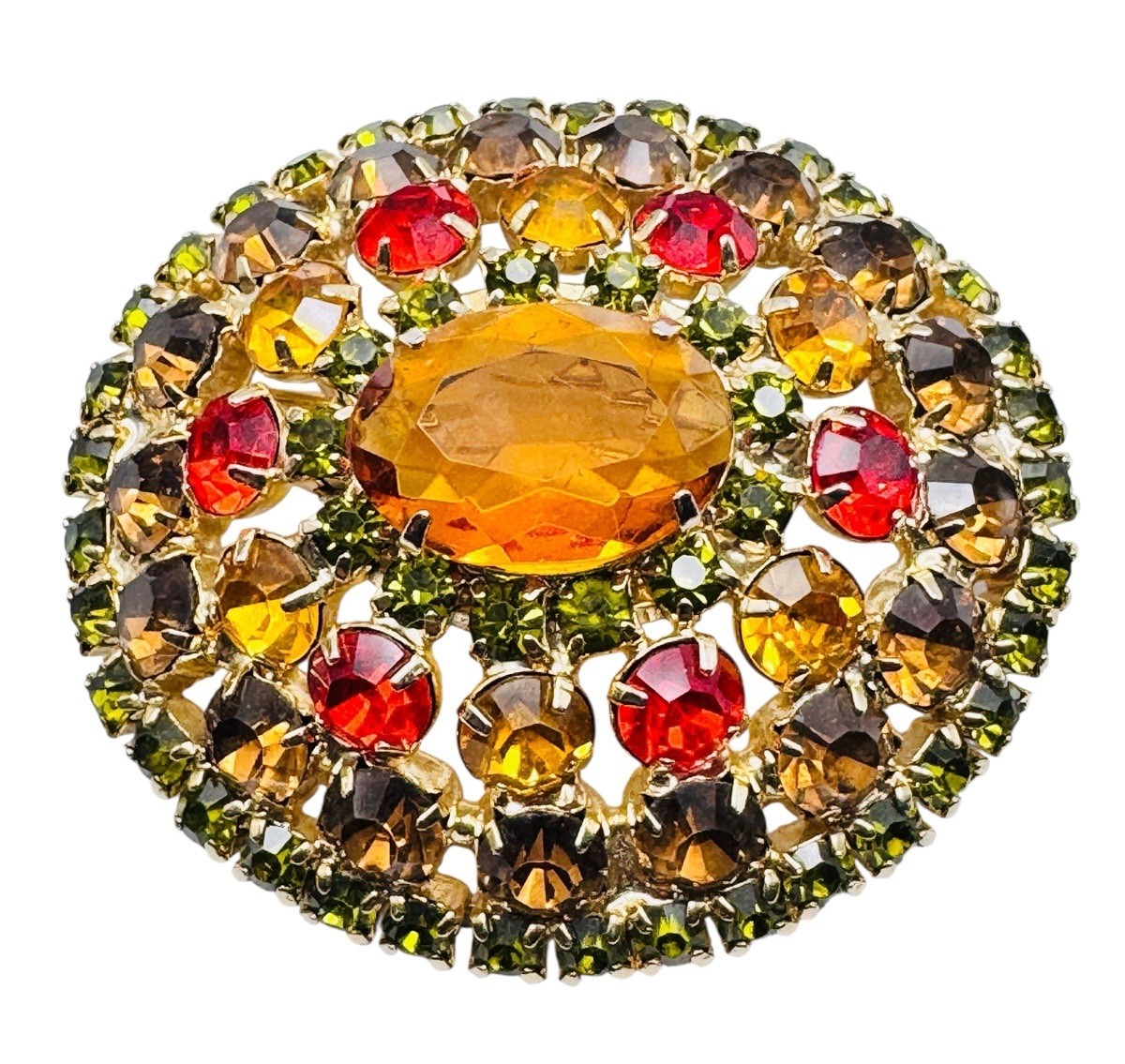 Vintage Rhinestone Brooch Fall Autumn Colors Nice