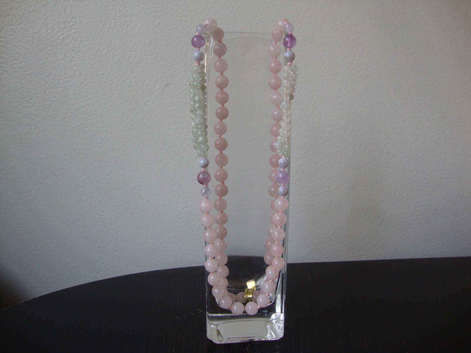 VINTAGE MEDLEY BLUE LACE AGATE AVENTURINE AMETHYST & ROSE QUARTZ BEAD NECKLACE