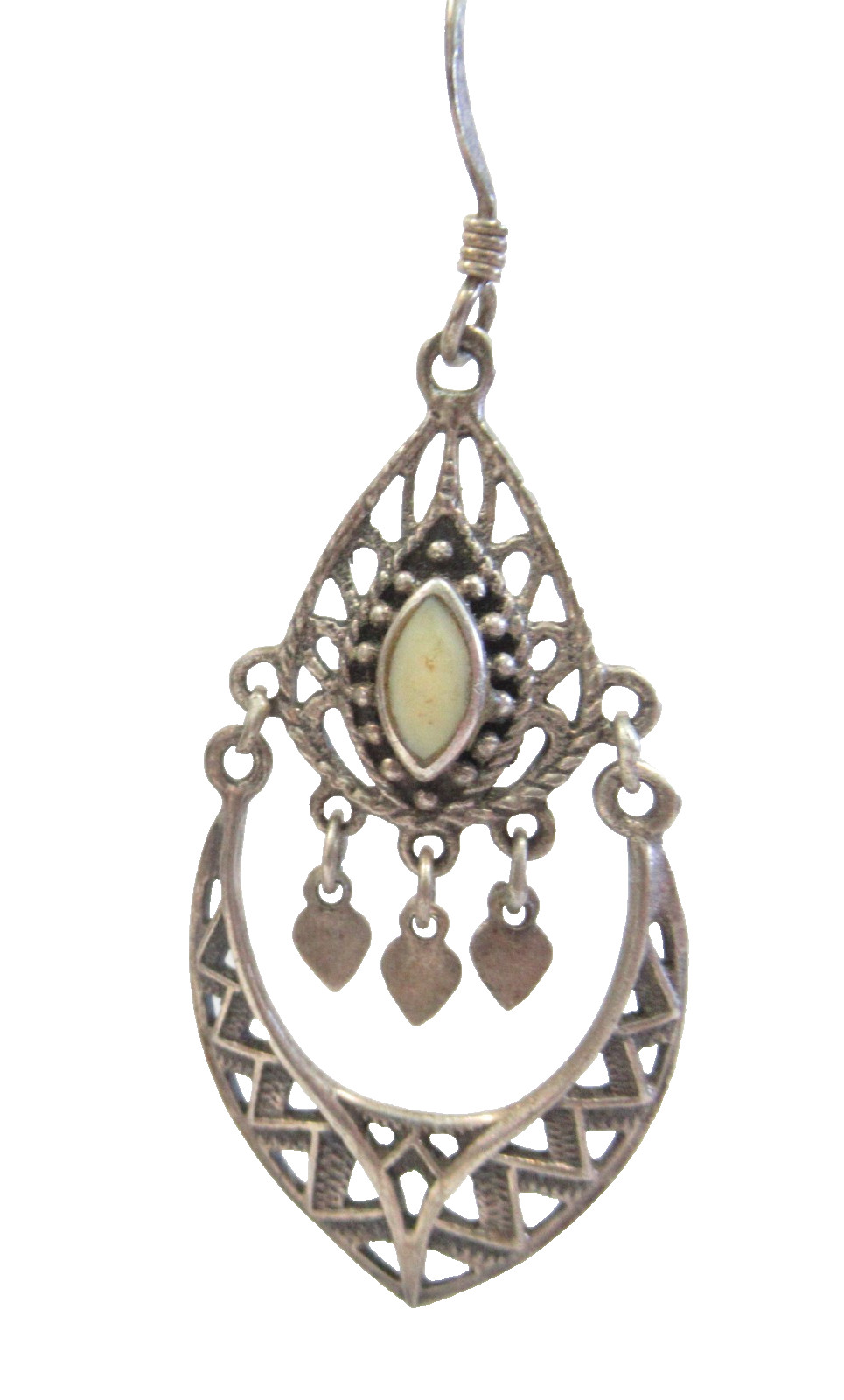Sterling Silver Vintage 925 Pierced Earrings White Stone Dangles Gypsy Boho