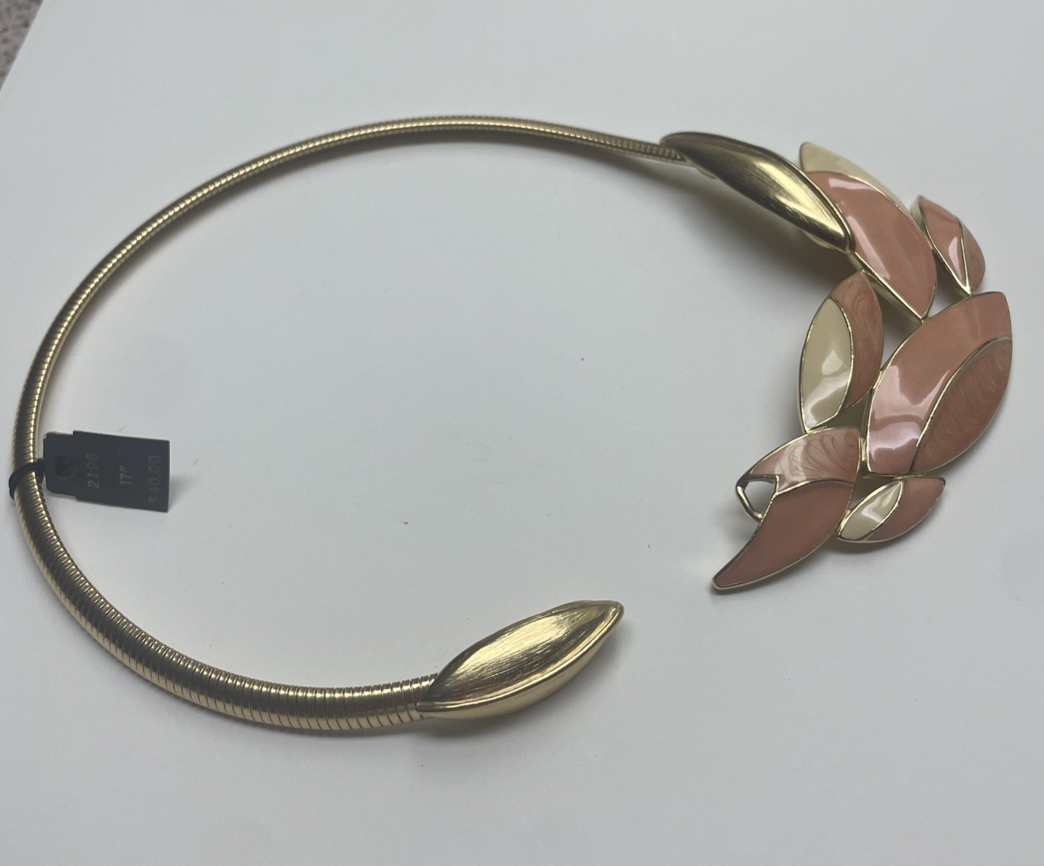 Vintage Trifari Choker Peach Cream & Gold Tone Enamel Necklace & Earring SET NWT