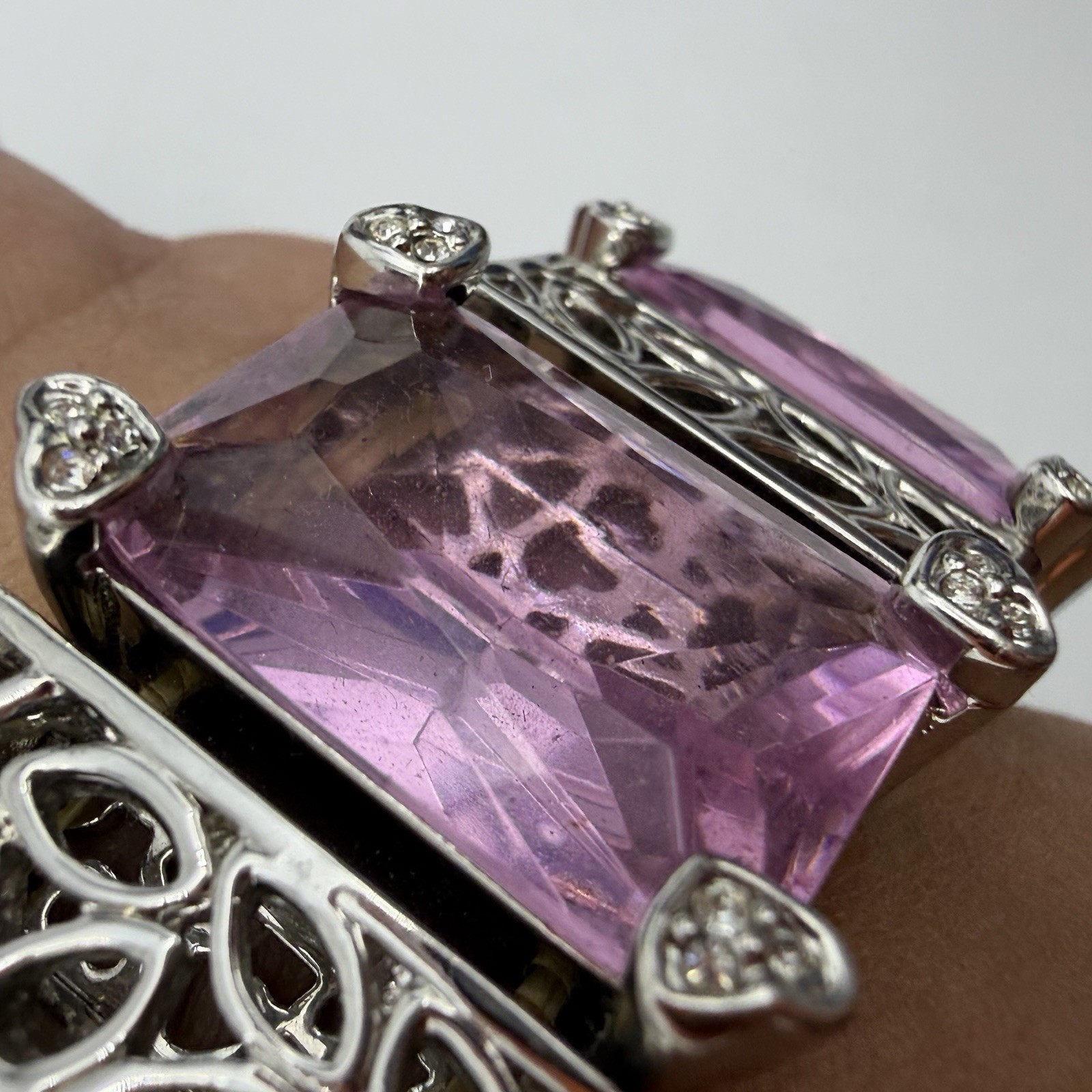 Vtg Crystal Bracelet Pink Glass Statement Heavy Chunky Unsigned Designer