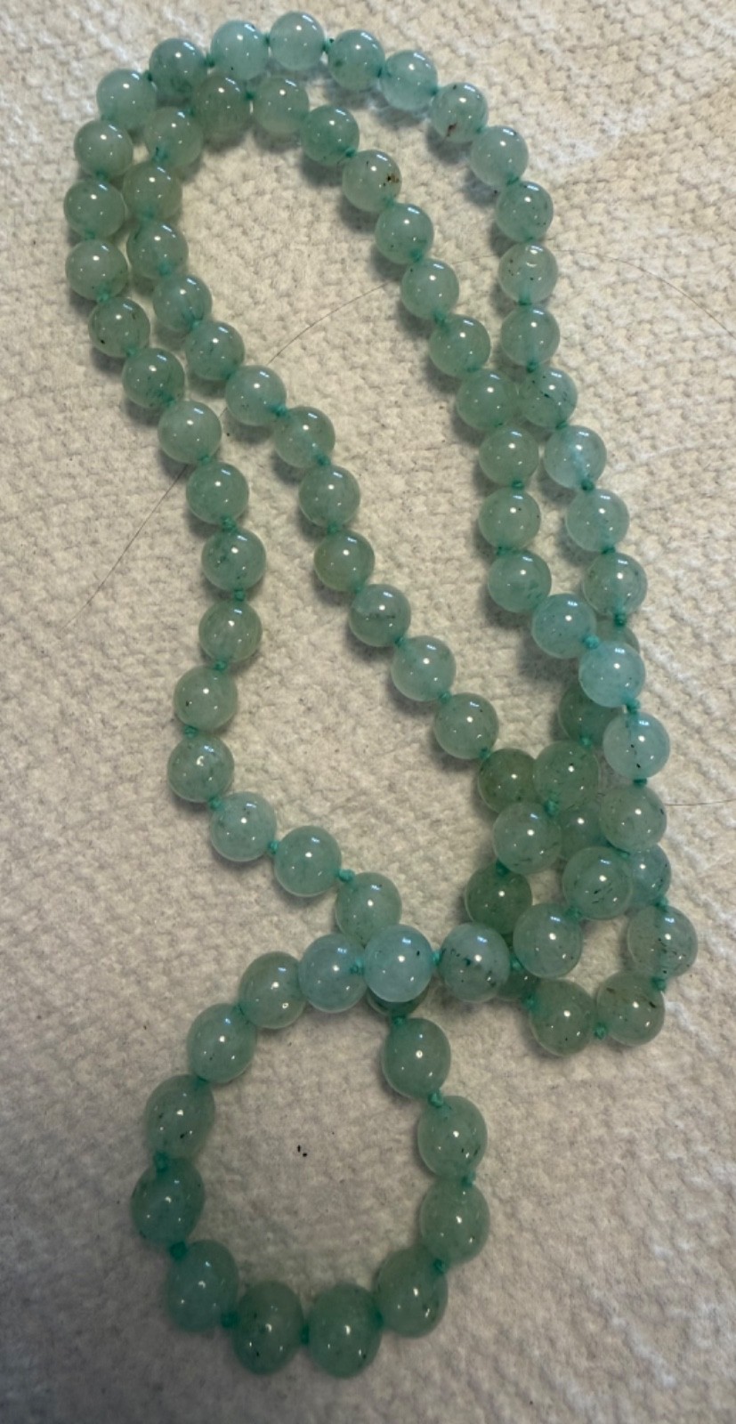 Amazing Translucent Pale Green Continuous 30″ Jadite Bead Necklace Hand Knotted