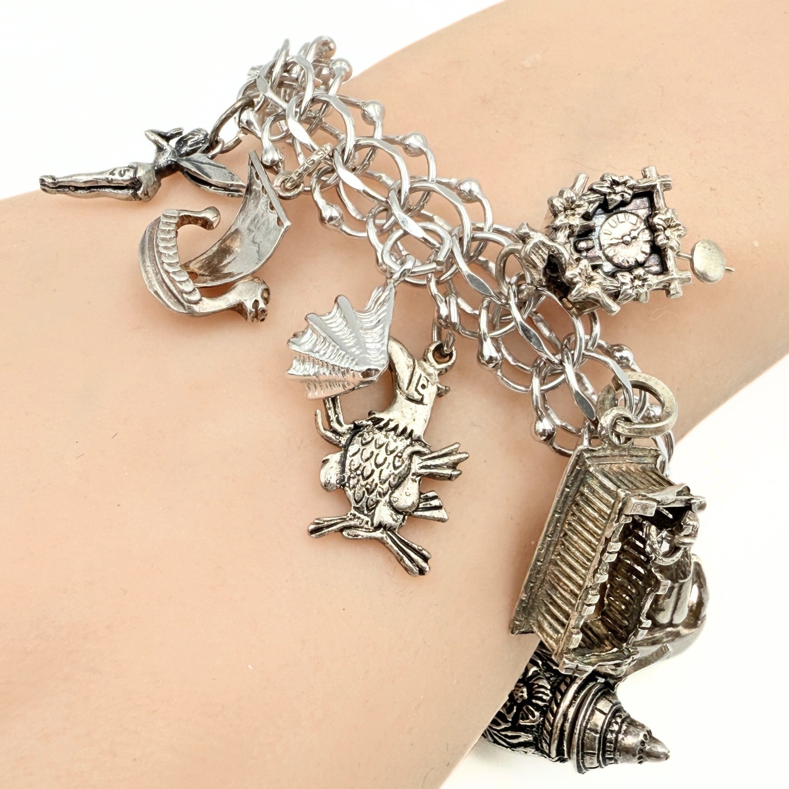 Amazing Marked Sterling Silver Lady Crown Charms Bracelet
