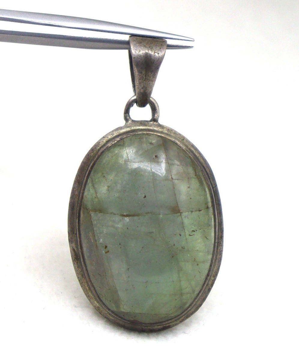 925 Sterling Silver Natural Green Beryl Oval Pendant Gemstone Jewelry 9.64 G