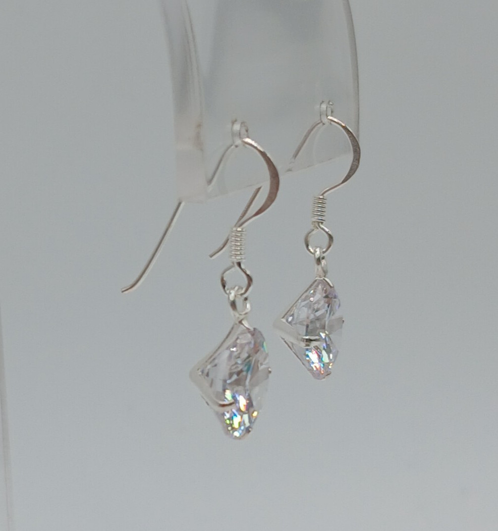 VTG 925 Lead Crystal 1in Drop Earrings Sterling Silver 2gtw Brilliant Faceted