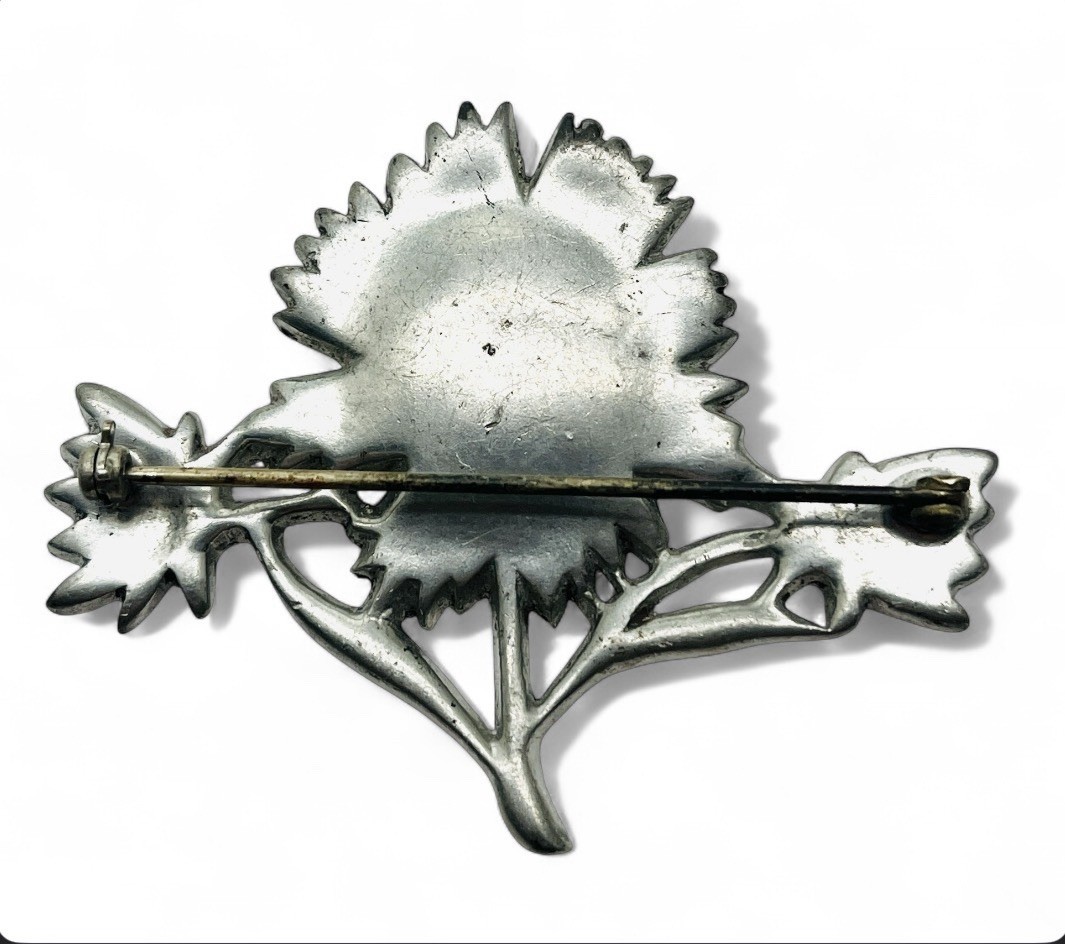 Vintage 1940s Old Hollywood Glam Pot Metal Flower Brooch