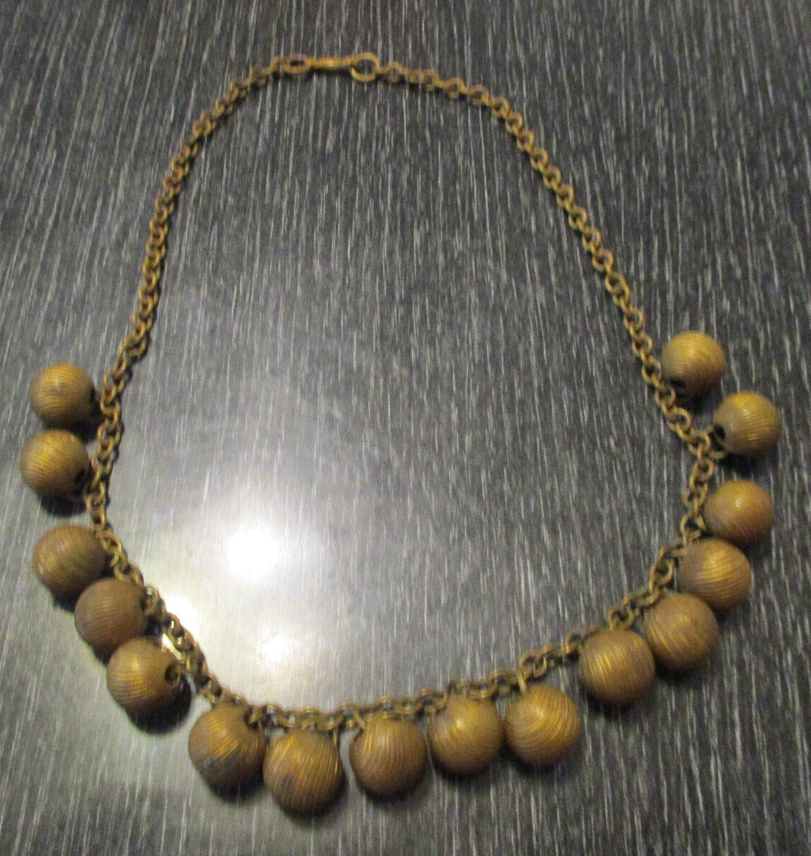 Antique Victorian Vintage Dangle Drop Brass Bead Charm Chain Choker 16″ Necklace