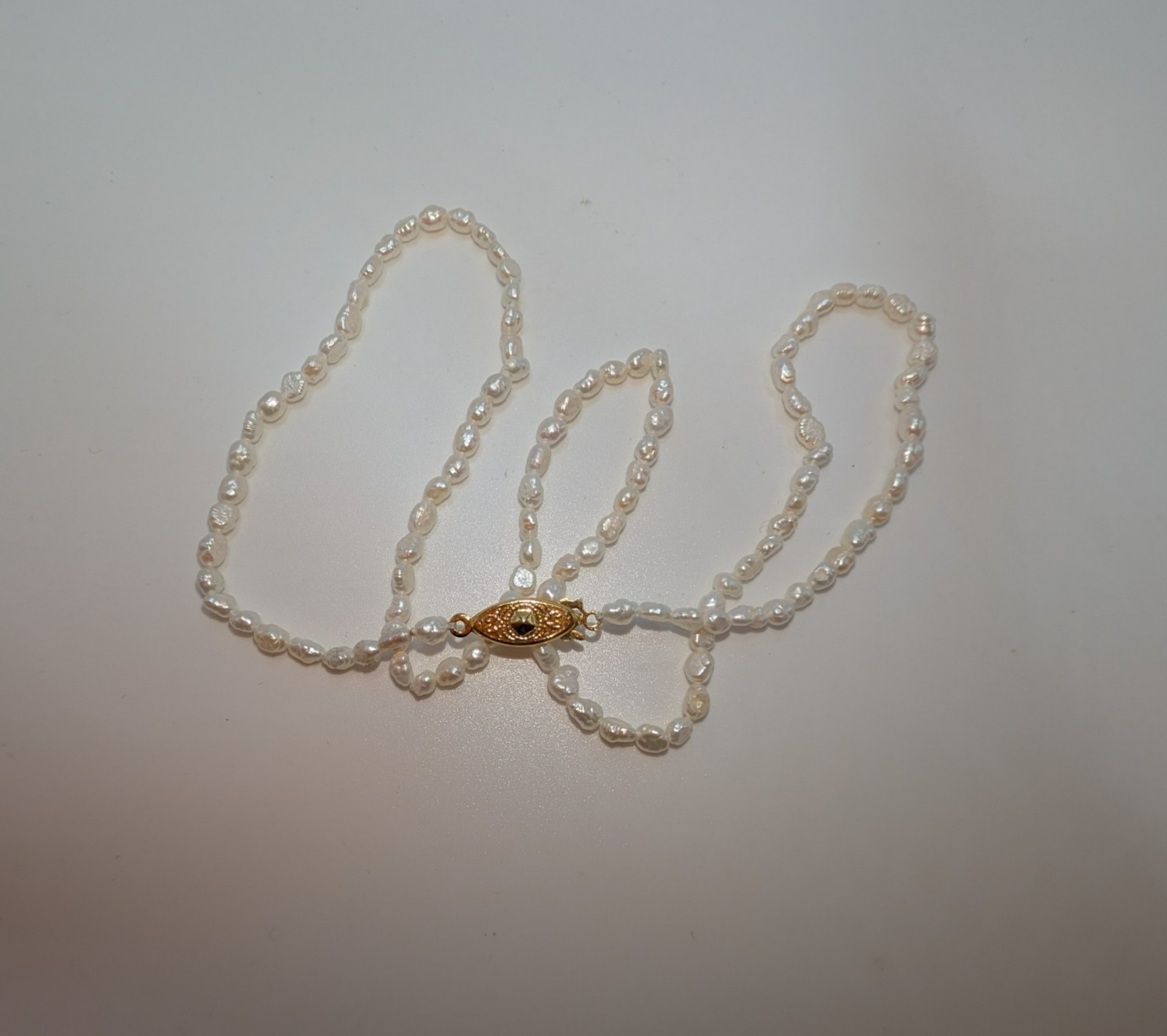 Vintage Rice Pearl Necklace Bracelet Set 20″ 8″ Gold Tone Fish Hook Clasp VTG