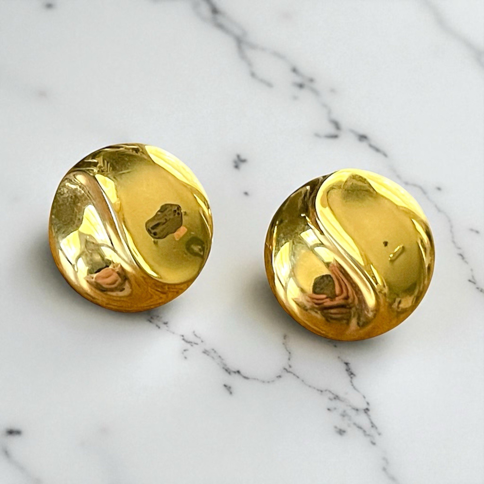 Vintage 1980s Trifari Earrings Gold Tone Swirl Button Post Back Signed Old Money