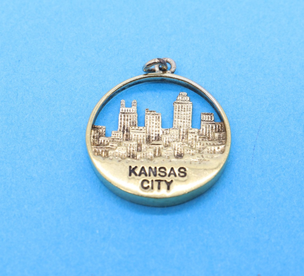 Vintage Wells Sterling Silver Gold Wash Kansas City 7/8″ Pendant Charm