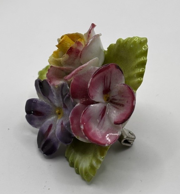 Vintage Set of 2 Floral Bone China Pins/Brooches Hand Painted In England