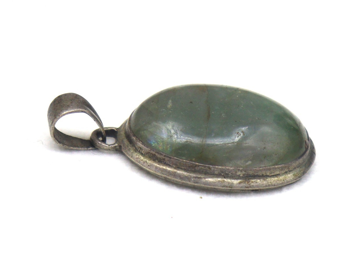925 Sterling Silver Natural Green Beryl Oval Pendant Gemstone Jewelry 9.64 G