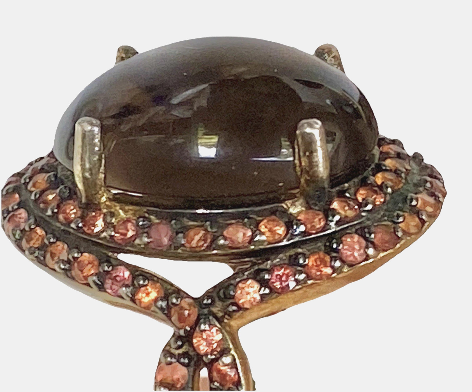 Clear Brown Stone w/Tiny Peach Stones Gold Plated Sterling Silver Ring TH , Sz 7