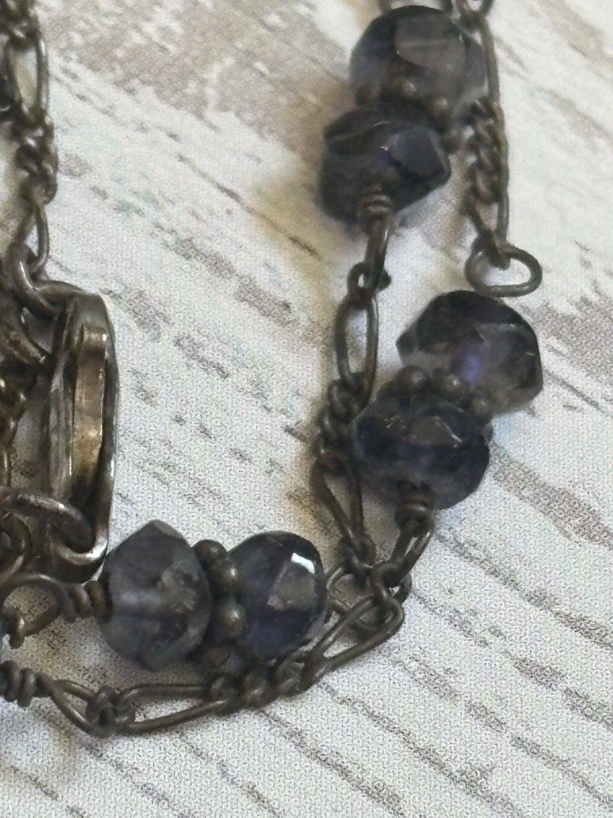 Vintage 925 Sterling Silver Necklace Faceted Iolite Amethyst Style Beads 16”