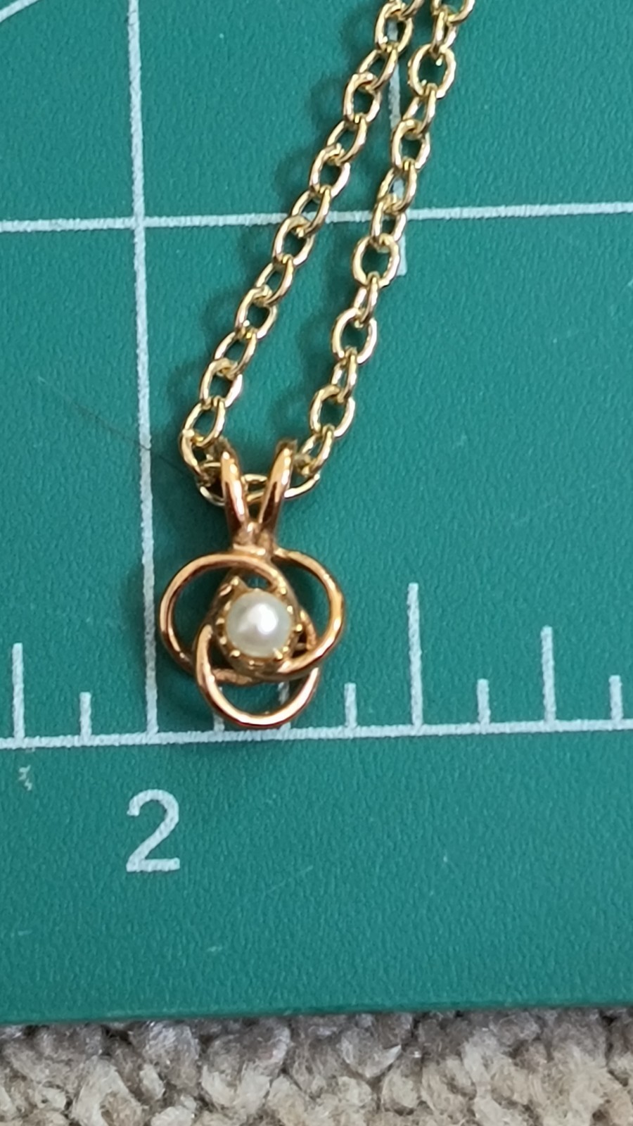 VTG Pearl & Goldtone Love Knot Charm, 16″ Chain, Sweet Gift – June Birthstone