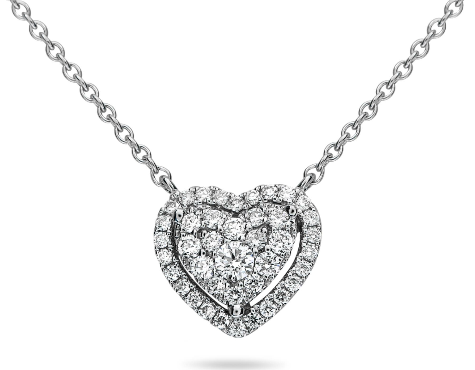 ESTATE 0.35CT DIAMOND 14KT WHITE GOLD 3D CLASSIC DOUBLE HEART LOVE NECKLACE