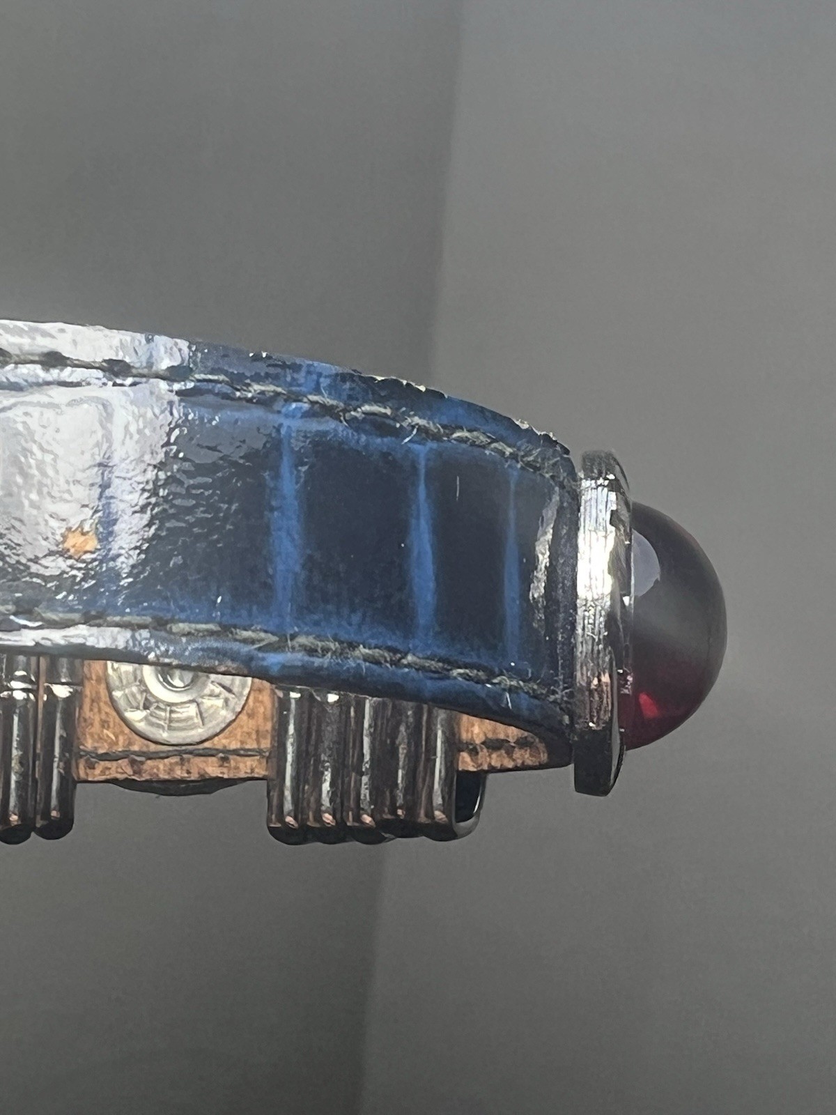 RARE 80s Rau Klikit Blue Leather Cuff Bracelet Punk Western Retro VTG Statement