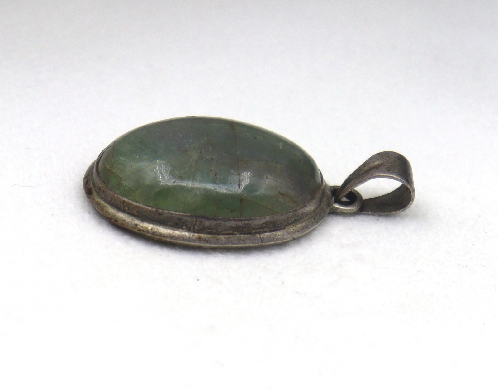 925 Sterling Silver Natural Green Beryl Oval Pendant Gemstone Jewelry 9.64 G
