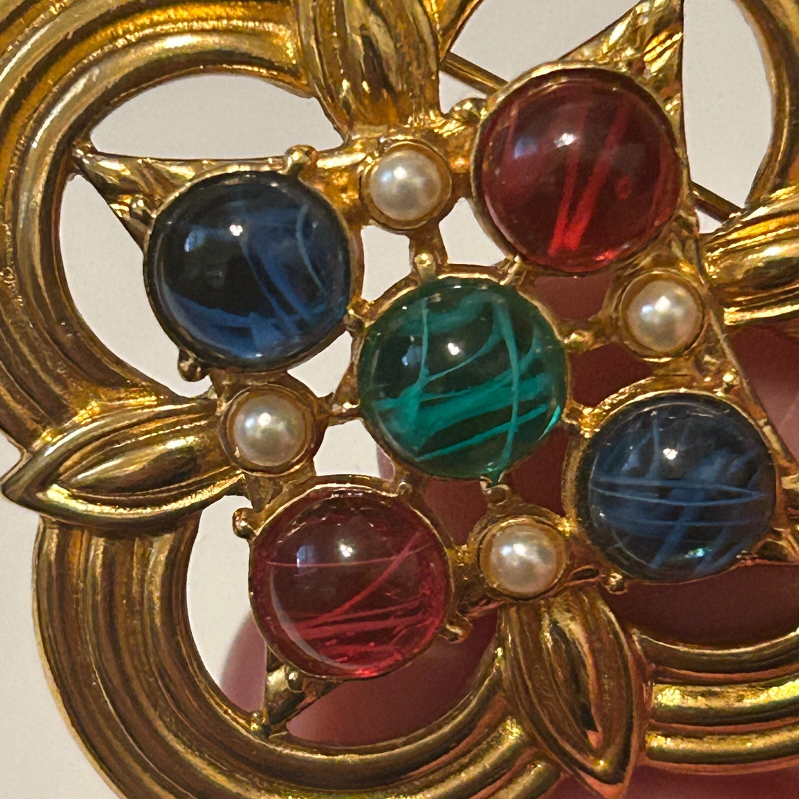 Vtg Ben Amun Gold Plated Jeweled Mogul Gripoix Poured Glass Brooch Pin Unsigned