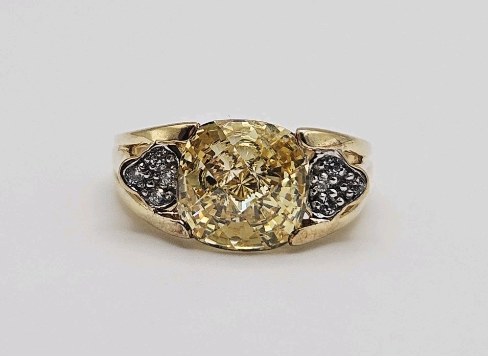Sterling Silver Vermeil 4 CT Checkerboard Cushion Cut Ornate & White CZ Ring