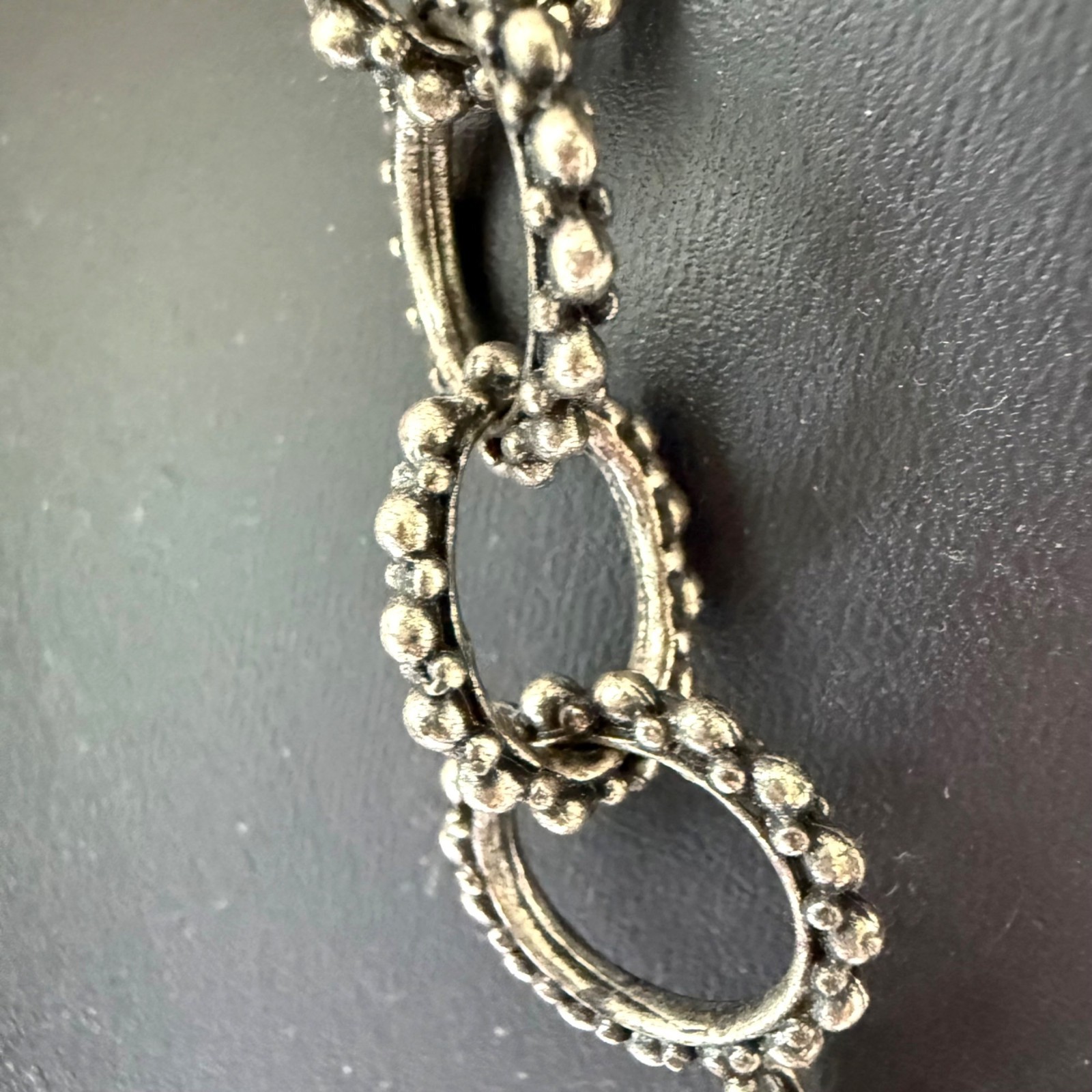 Vintage Necklace Popcorn Textured Chain Link Statement Silver Tone 17.5 inches
